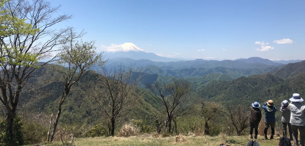 鍋割山の山頂から見た富士山の写真