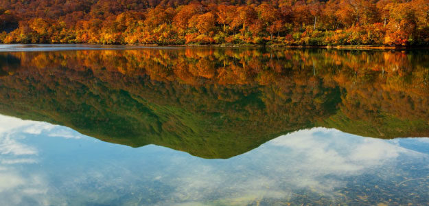 湖に写った山の写真