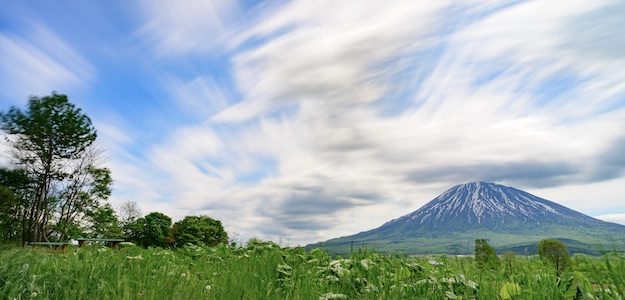 草原と山の写真